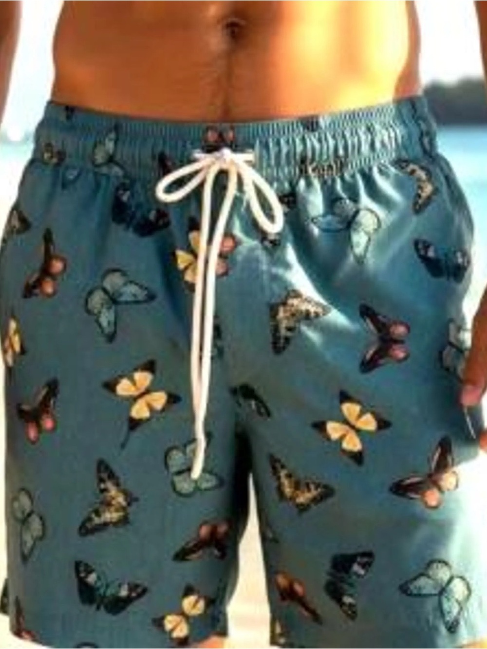Men's H&M Teal Butterfly Print Swim Trunks Size Small‎